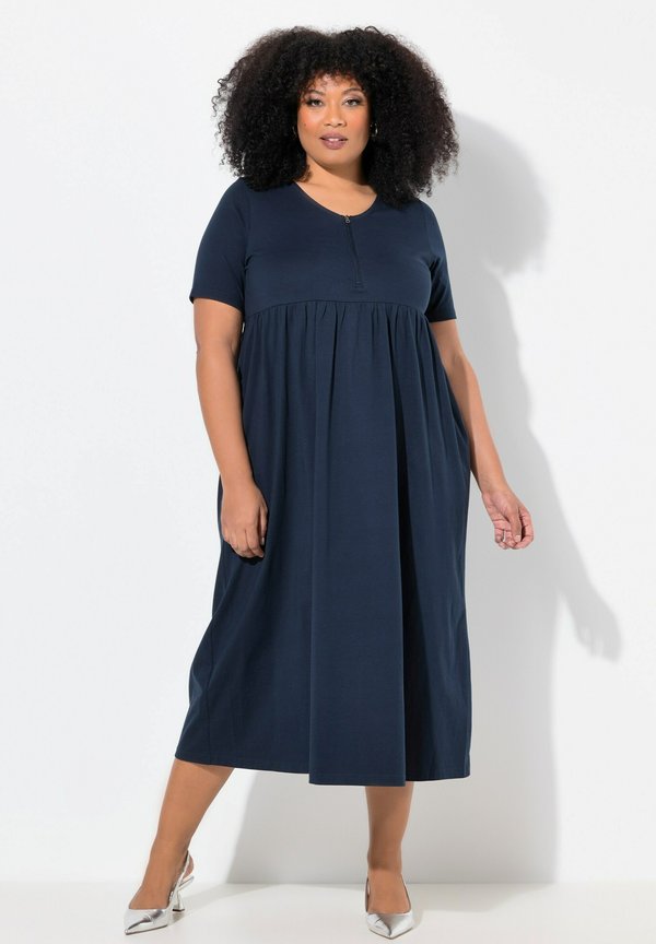 ZIP FRONT SHORT SLEEVE SWING EMPIRE - Strickkleid - marine