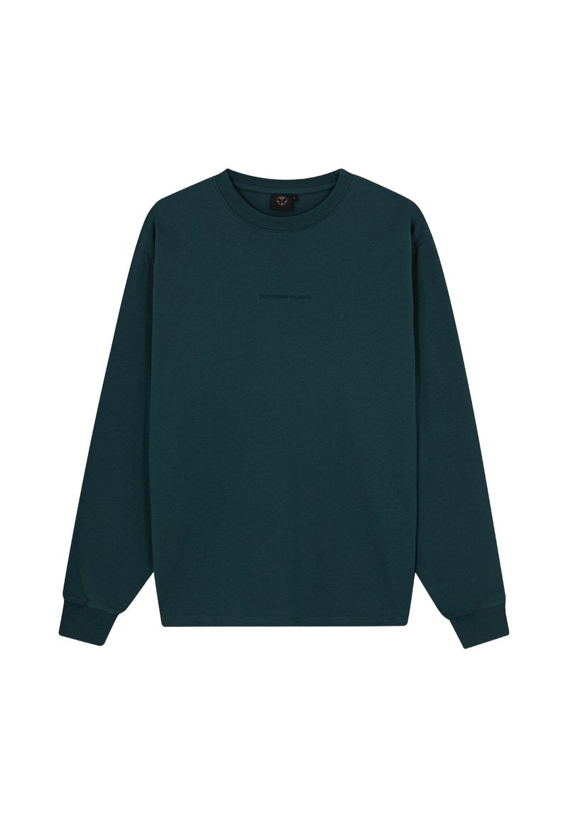 Donkerblauwe sweatshirt met een ronde hals, lange mouwen en een subtiele logo-opdruk op de borst. Gemaakt van een zachte katoenen mix.