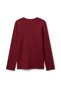 Bordový dlouhý rukáv tričko s kulatým výstřihem zobrazené zezadu, s jednoduchým designem bez viditelných log a vzorů.