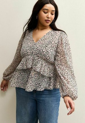 CURVES LIGHT  DAISY V- NECK SHEER - Blouse - brown pattern