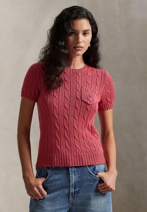 CABLE-KNIT COTTON SHORT-SLEEVE SWEATER - Maglione - nantucket red