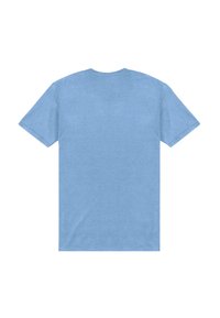 Camiseta de algodón de manga corta color azul claro, con cuello redondo y una textura suave, con detalles de costura simples a lo largo de los bordes.