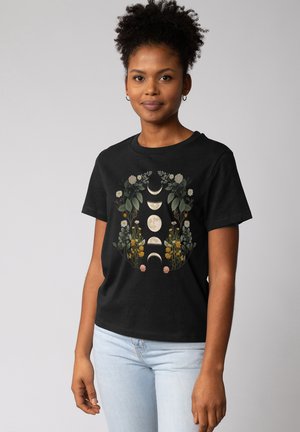 MOONPHASES FLOWERS - T-shirt print - black