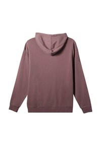 Mikina s kapucňou v farbe prachová ruža, vyrobená z mäkkej tkaniny. Má voľný strih, dlhé rukávy a dizajn klokaního vrecka.
