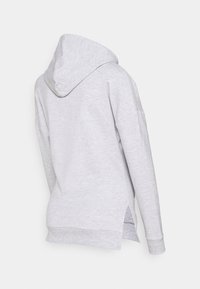 Ljusgrå huvtröja sedd bakifrån med långa ärmar och sidepartiklistram för nederkanten.