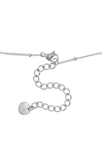 Collana in argento con chiusura a moschettone, caratterizzata da anelli rotondi e da un pendente circolare piatto. Finitura lucida con superficie liscia.