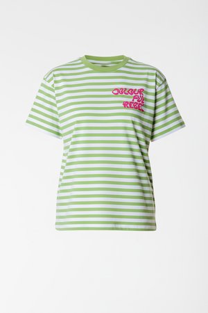 Colourful Rebel, PUFF LOGO LOOSE FIT TEE - T-shirts print - pickle green
