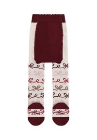 Collant a fantasia bordeaux e crema con un design a fiocco, texture morbida, parte superiore solida e punta e tallone rinforzati.