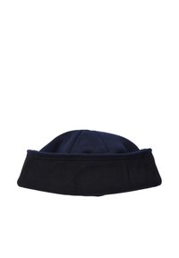 Cappello beanie lavorato a maglia di colore blu navy, con risvolto e texture morbida. Il design è semplice, senza motivi o dettagli visibili.