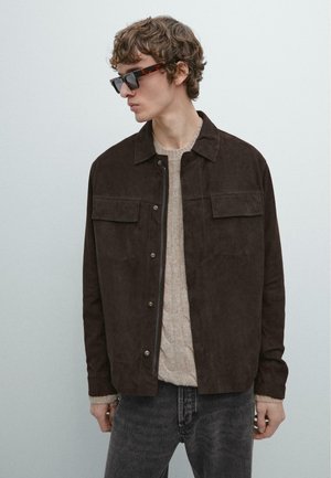 WITH POCKETS  - Lederjacke - mottled dark brown