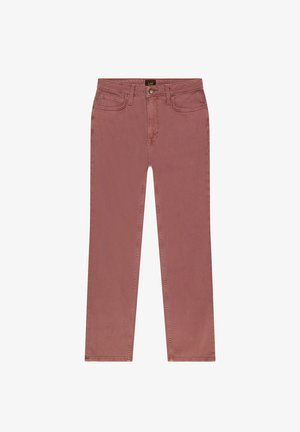 Roze spijkerbroek met een rechte pijp, vijf zakken en metalen details. Voorzien van een knopenfly en zichtbare stikseldetails.