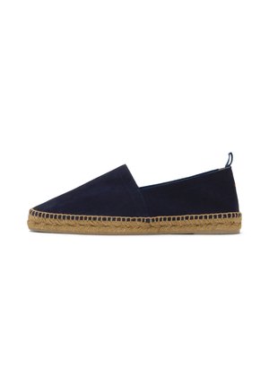 Tumesinised slip-on stiilis espadrillid seemisnahast pealse ja punutud joodist tallaga, kannal konks.