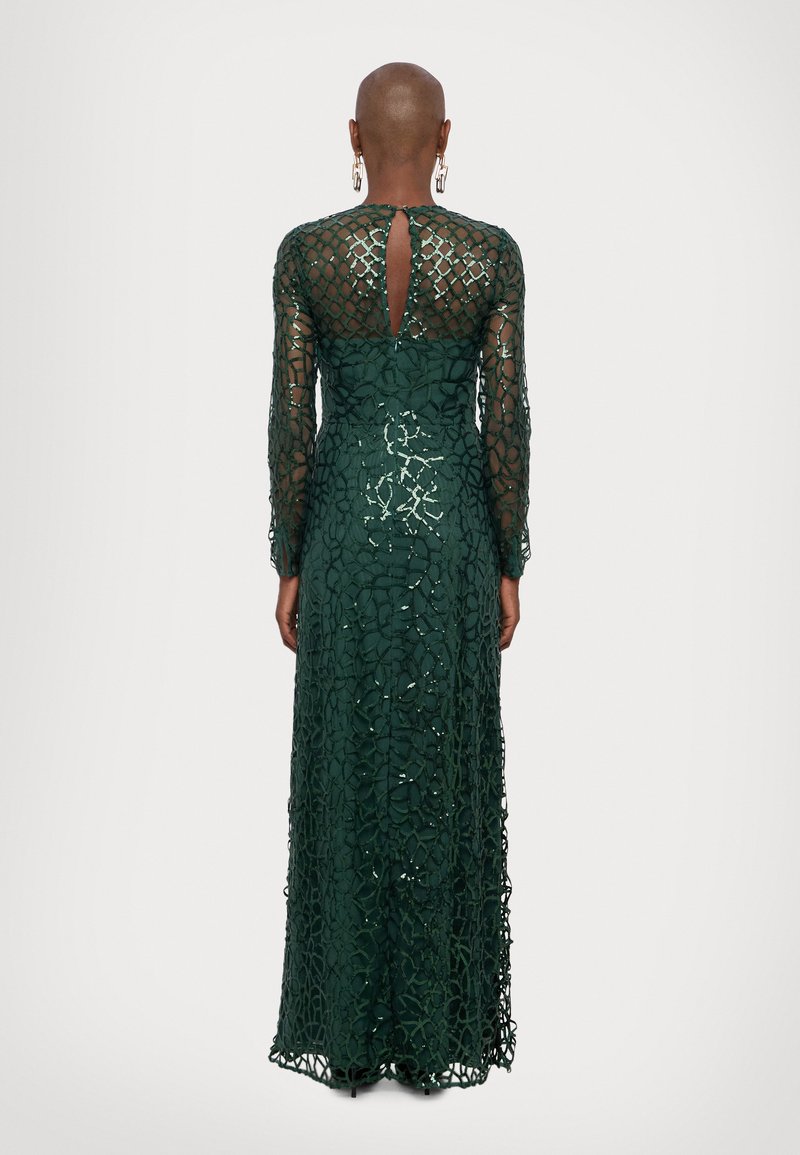 monique lhuillier green lace dress Monique Lhuillier Embellished Corded Lace Midi Dress In Green