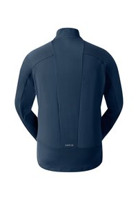 Giacca sportiva blu navy con colletto alto e design elegante con dettagli a pannello. Realizzata in tessuto testurizzato e traspirante.