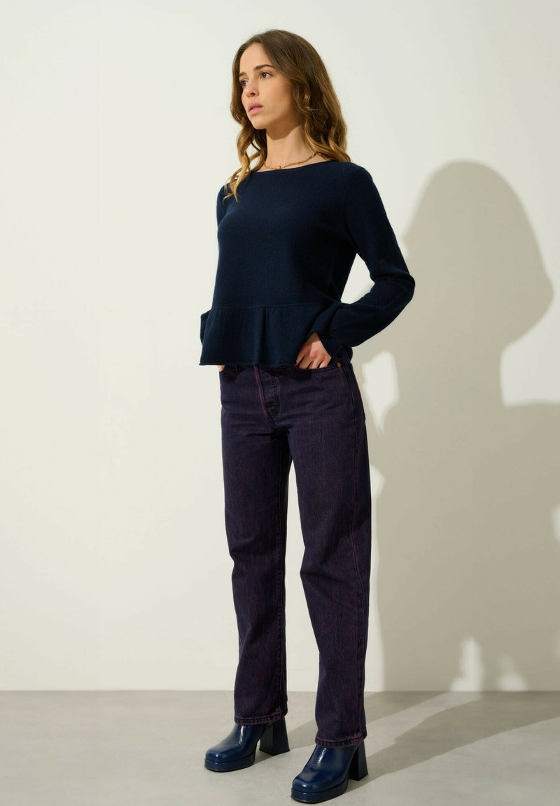 Authentic Cashmere COL ROND BAS VOLANTÉ - Strickpullover - navy