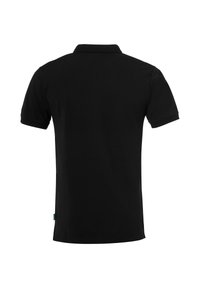 Sort kortærmet polo-shirt set bagfra med ribbet krave og lige kant.