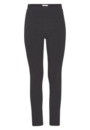 Sorte leggings laget av elastisk stoff, med høy midje, smal passform og uten synlige lommer eller mønstre.