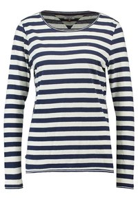 Langsemige gestreepte shirt in marineblauw en crème, met een ronde halslijn en zachte katoenstof met evenwijdige horizontale strepen.