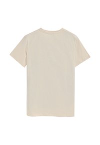 Kortärmad t-shirt i ljusbeige bomull, med rund halsringning och slät textur. Inga mönster eller ytterligare detaljer synliga.