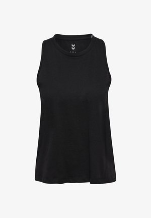 Zwart mouwloos hemd met een ronde halslijn. Gemaakt van zachte stof, met een ontspannen pasvorm en subtiele textuur.