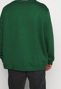 Felpa verde in tessuto testurizzato, caratterizzata da una vestibilità rilassata, colletto a girocollo e polsini a costine. Cuciture e dettagli dell'orlo visibili.