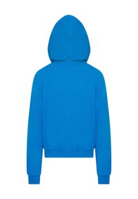 Felpa blu con cappuccio regolabile, maniche lunghe e vestibilità comoda, realizzata in un morbido tessuto in cotone misto. Senza loghi o motivi visibili.