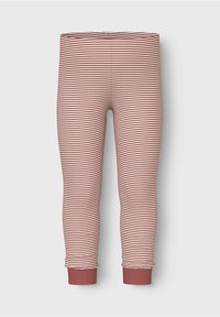 Gestreepte legging met een zachte, rekbare stof en dunne romige en roestkleurige strepen, elastische tailleband en aansluitende boorden.