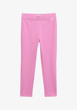 Roze leggings van biologische katoen, met een zachte textuur, een elastische tailleband en zonder zichtbare patronen of accenten.