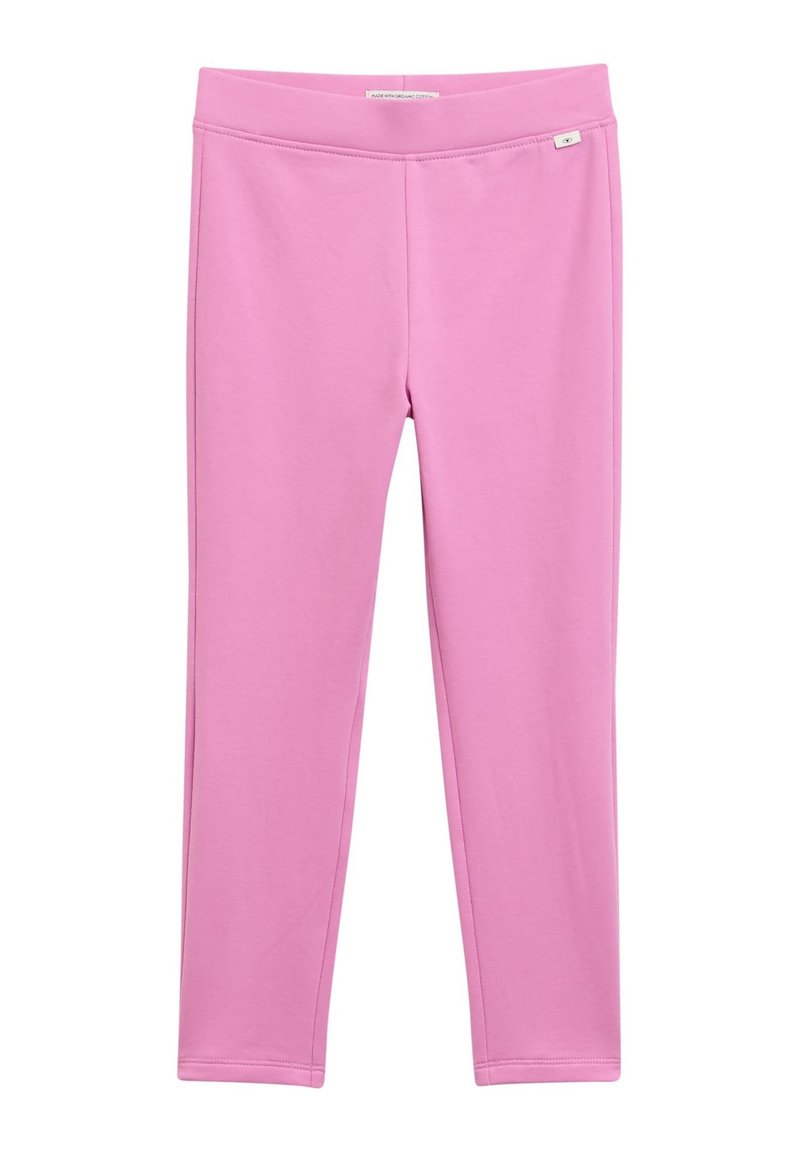 Rosa Leggings aus Bio-Baumwolle, mit einer glatten Textur, elastischem Bund und ohne sichtbare Muster oder Akzente.