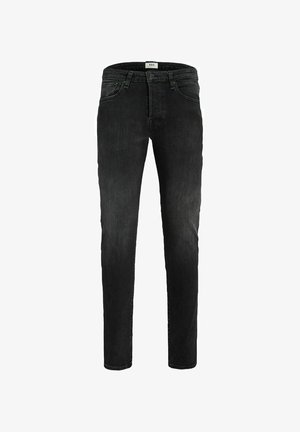 Čierne denimové nohavice, slim fit, s piatimi vreckami, so zipsom, s mierne vyblednutou textúrou. Majú žlté šitie a logom na páse.