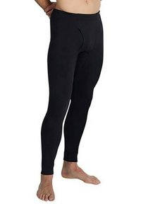 Leggings negros hechos de tejido elástico, con un ajuste ceñido, textura suave y un detalle de abertura frontal. Sin marcas visibles.