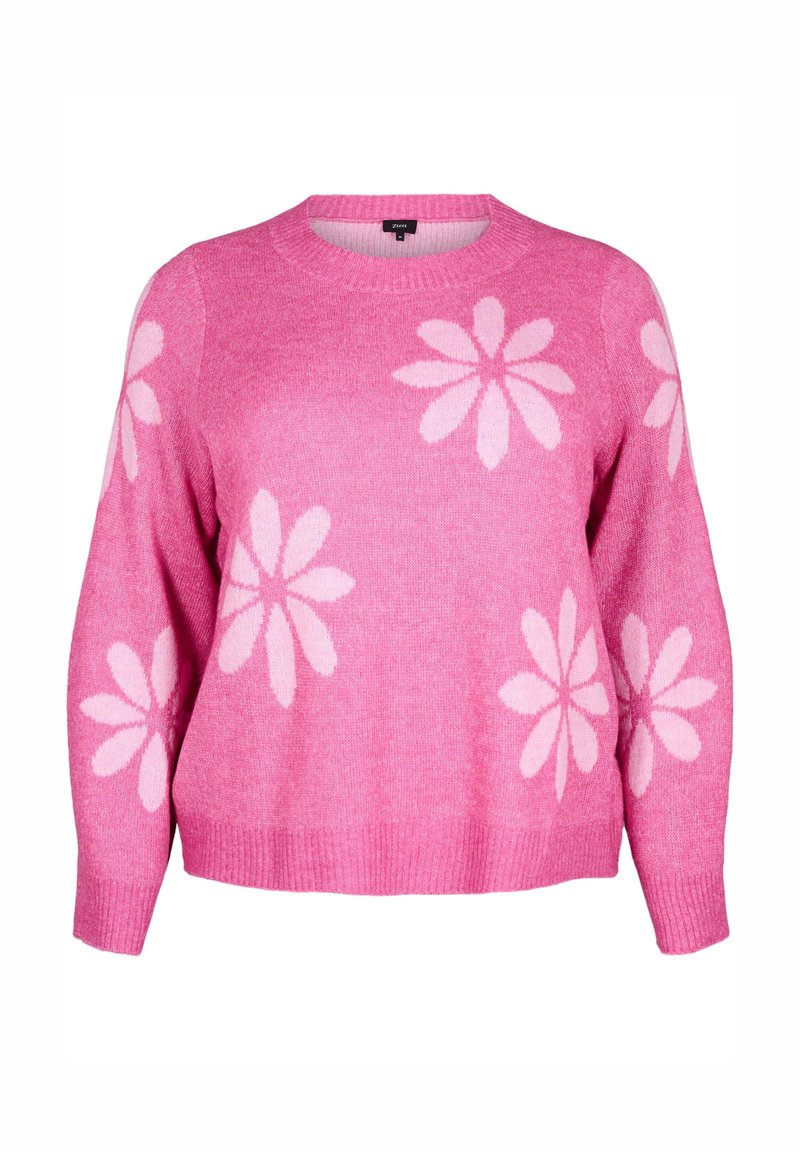 Zizzi GEBLÜMTE Maglione raspberry rose comb/fuxia