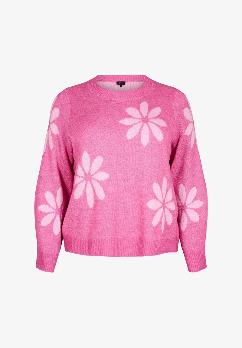 Zizzi GEBLÜMTE Maglione raspberry rose comb/fuxia