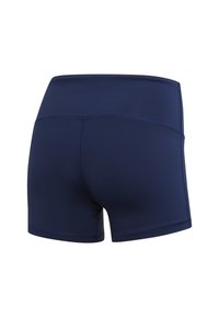 Pantaloni sportivi blu navy con una texture liscia, vita medio-alta e cuciture piatte, progettati per comfort e flessibilità.
