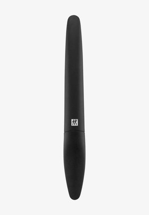 Aiguiseur de couteaux cylindrique noir mat avec bords arrondis et petit logo blanc près du centre.
