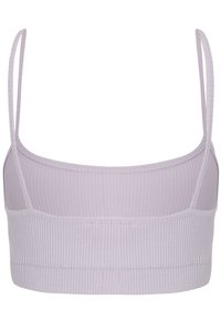 Ljust lavendelfärgad ribbad bralette med tunna band och sömlös design. Mjuk stretchig tyg ger komfort och en figurnära silhuett.