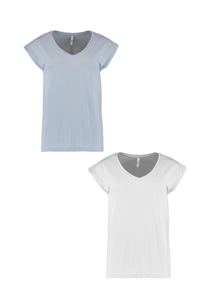 Hailys 2ER-PACK V-AUSSCHNITT KURZARM  - Basic T-shirt - blau weiß