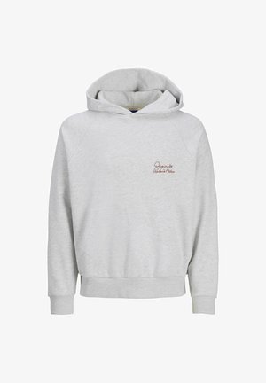 Hele halli kapuutsiga sviiter, millel on ees tasku, kapuuts ja soonikuga varrukad. Kaunistatud brodüüritud tekstiga pruunikas-punases toonis. Valmistatud pehmest kangast.