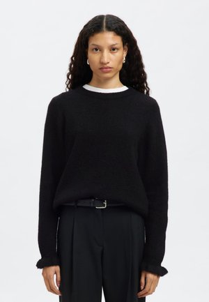 Selected Femme SLFLULU FRILL CUFF O NECK - Strickpullover - black