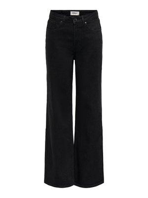 Melnas, ar augstu jostasvietu un platu staru džinsi ar priekšpuses pogu un rāvējslēdzēju, divām priekšējām kabatām un jostas cilpām, uz jostasvietas ar uzrakstu "ONLY".