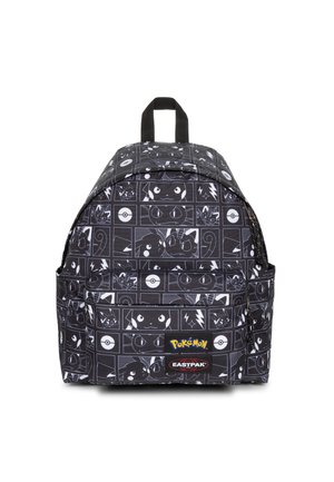 Zaino nero con design grafico a tema Pokémon che presenta vari personaggi in outline bianchi. Include spallacci regolabili e tasca frontale.