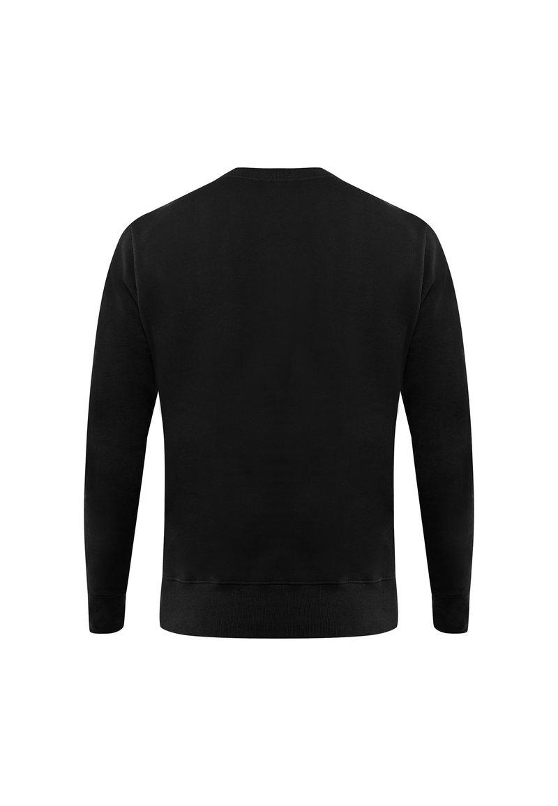 Czarna bluza z długimi rękawami, okrągłym dekoltem oraz ściągaczami przy rękawach i dolnym brzegu. Wykonana z miękkiego materiału o gładkiej fakturze. Bez grafik ani wzorów.