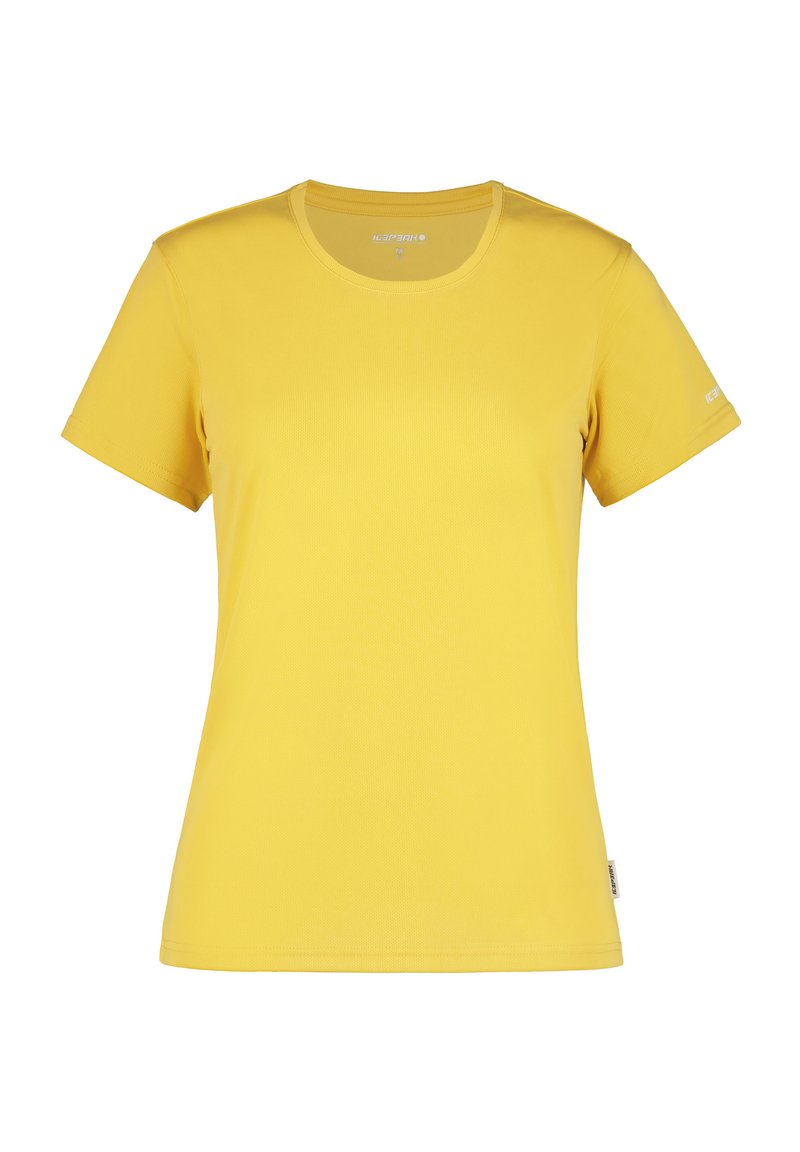 Gul t-shirt med kort ärm tillverkad av mjukt, lätt material. Har rund halsringning och rak skärning med minimal sömnad.