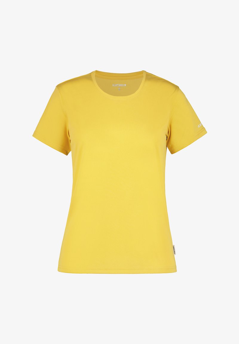 Gul t-shirt med kort ärm tillverkad av mjukt, lätt material. Har rund halsringning och rak skärning med minimal sömnad.