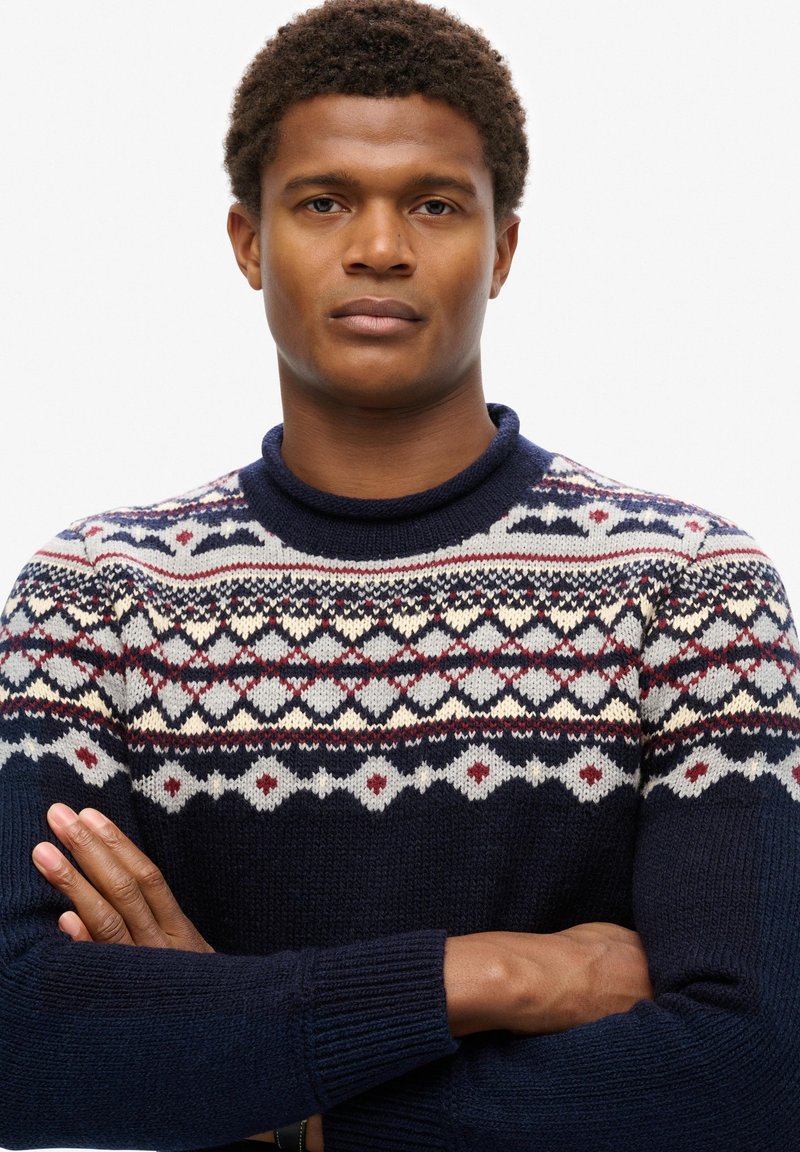 Superdry Co FAIRISLE ROLL NECK Jumper navy multi/blue Zalando