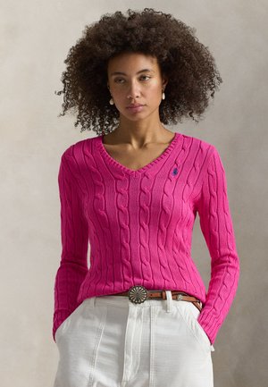 CABLE-KNIT COTTON V-NECK SWEATER - Πουλόβερ - accent pink