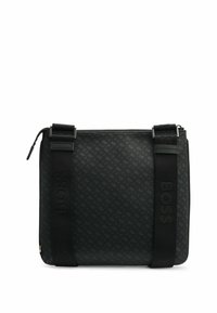 Borsa a tracolla nera realizzata in materiale testurizzato, con chiusura a zip, tracolla regolabile con logo BOSS e design a motivo geometrico.