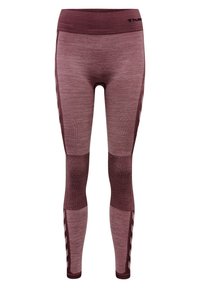 Bordowe legginsy sportowe z wysokim stanem, teksturowanymi wzorami dzianiny oraz siateczkowymi akcentami po bokach, zapewniającymi oddychalność.