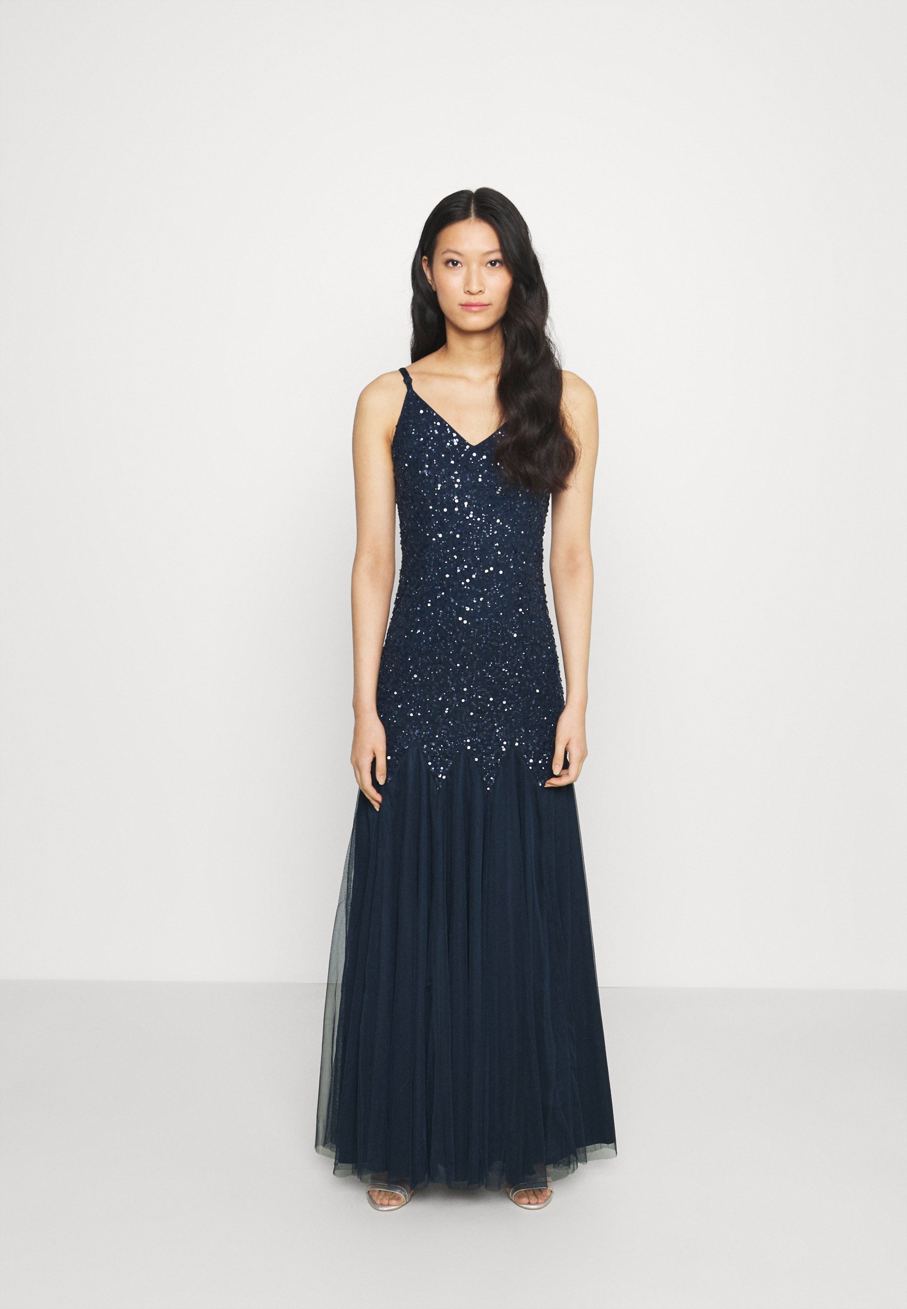 maya black sequin fishtail maxi dress