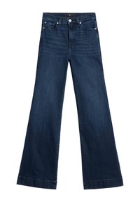 Jeans ampi in denim blu scuro. Presentano cinque tasche, dettagli metallici e una texture leggermente sbiadita con orlo dritto.